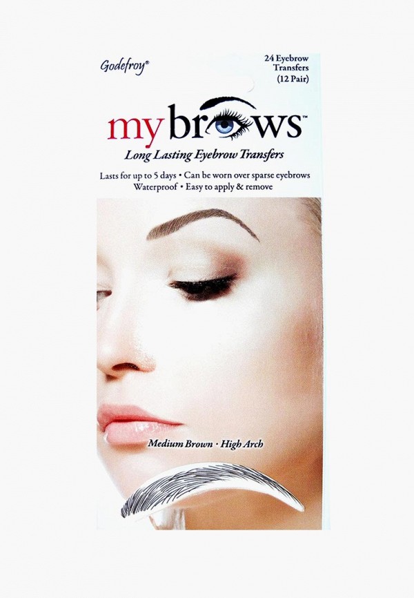 

Трафарет для бровей Godefroy, Eyebrow Transfers 12 пар, форма: высок.арка, коричневый