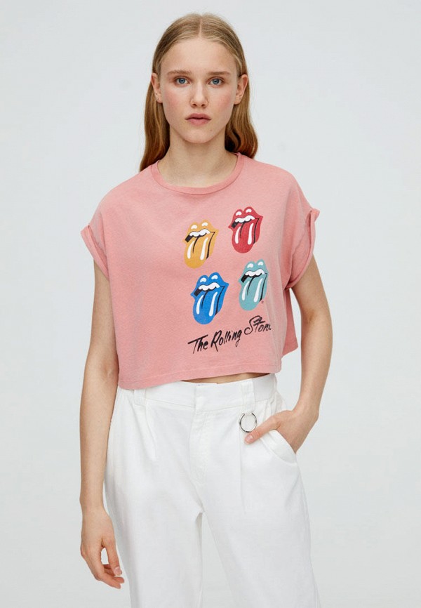 

Футболка Pull&Bear, Розовый, ROLLING STONES