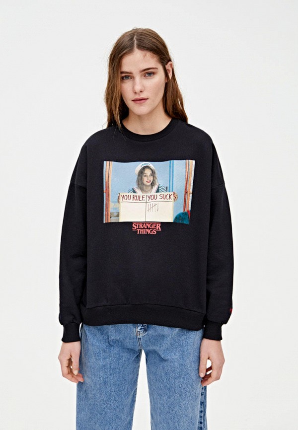 

Свитшот Pull&Bear, Черный, STRANGER THINGS 3