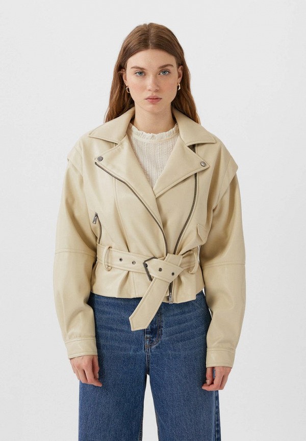 

Куртка кожаная Stradivarius, Бежевый