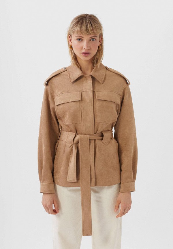 

Куртка кожаная Stradivarius, Бежевый