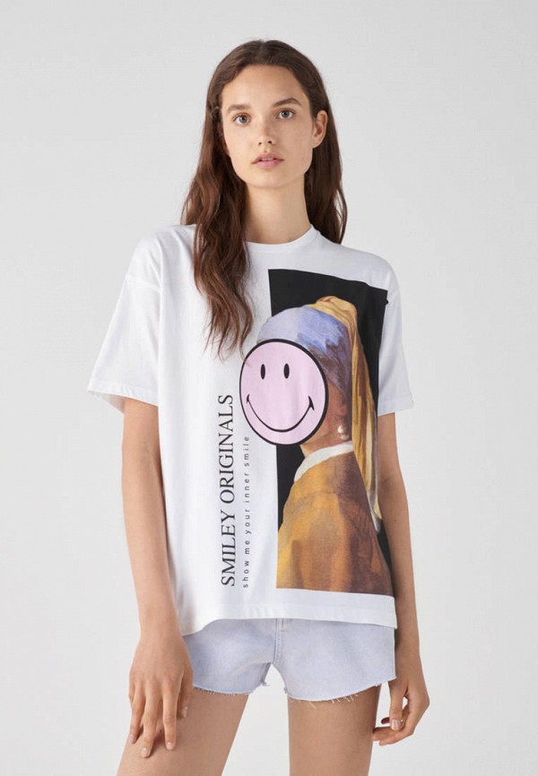 

Футболка Pull&Bear, Белый, SMILEY, Join Life
