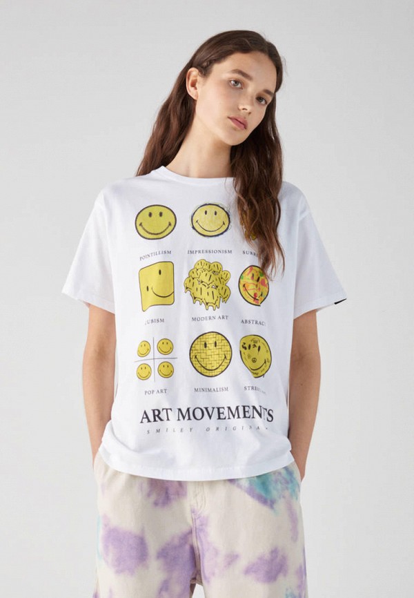

Футболка Pull&Bear, Белый, SMILEY, Join Life