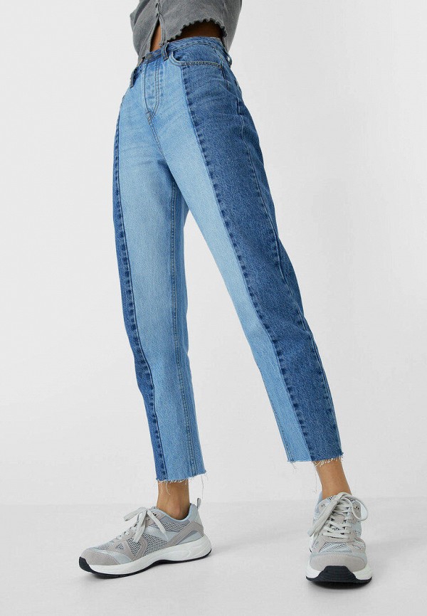 

Джинсы Stradivarius, Синий, JEANS MOM FIT PATCHWORK