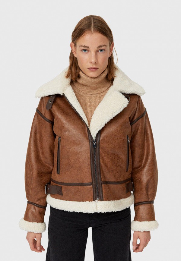

Куртка кожаная Stradivarius, Коричневый