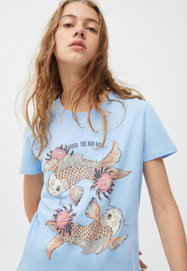 

Футболка Pull&Bear, Голубой, Join Life