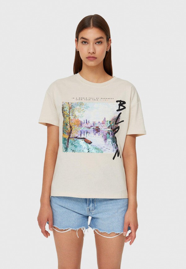 

Футболка Stradivarius, Бежевый