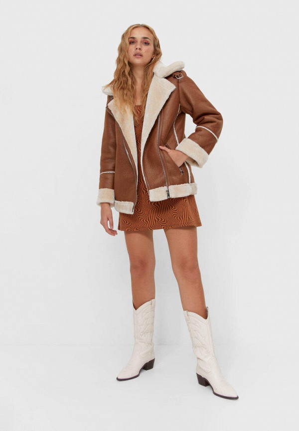 

Куртка кожаная Stradivarius, Коричневый