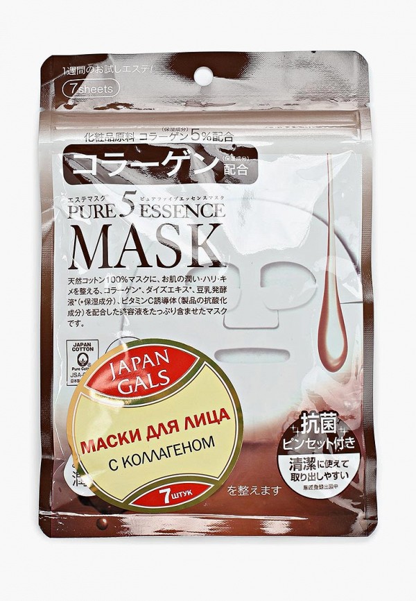 

Набор масок для лица Japan Gals, Белый, с коллагеном Pure 5 Essential 7 шт