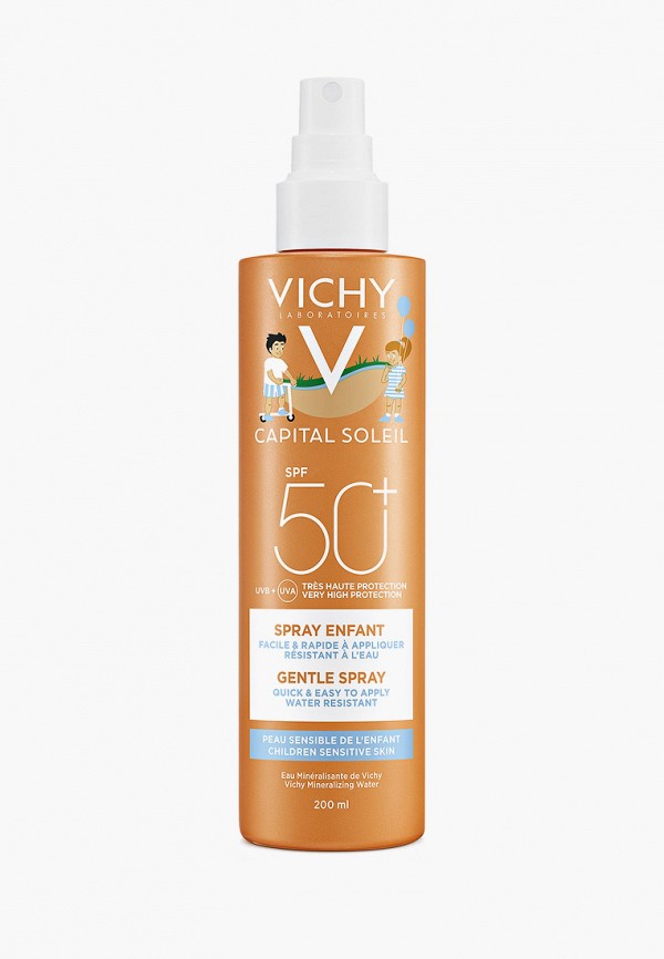 

Спрей для тела Vichy, Прозрачный, Capital Ideal Soleil, детский спрей анти-песок, для лица и тела, SPF 50+, 200 мл