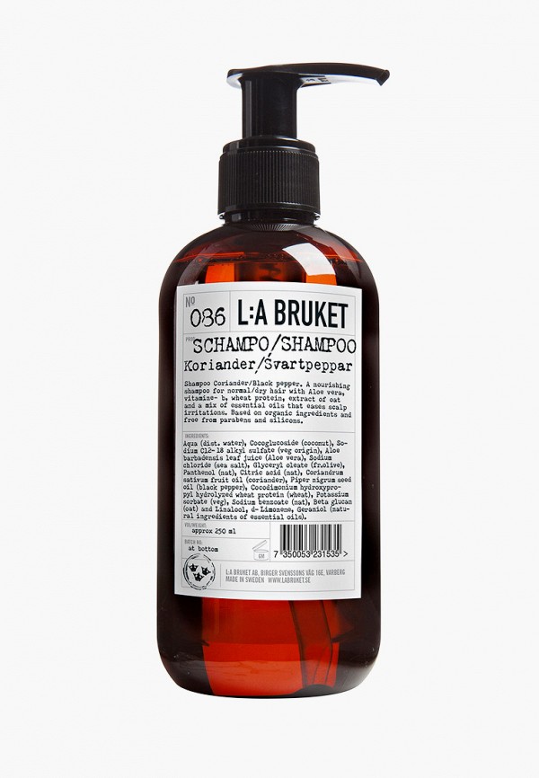 

Шампунь La Bruket, Прозрачный, Шампунь для нормальных/сухих волос 086 KORIANDER/SVARTPEPPAR 250 ml