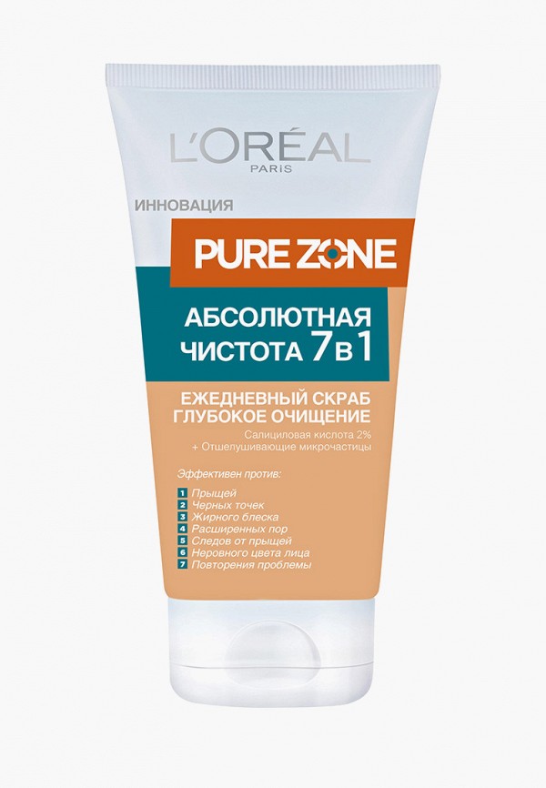 

Скраб для лица L'Oreal Paris, Разноцветный, Pure Zone, Глубокое очищение 7 в 1, против прыщей и черных точек, 150 мл