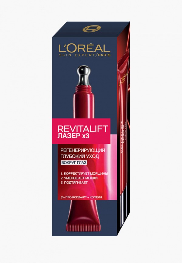 

Крем для кожи вокруг глаз L'Oreal Paris, Прозрачный, "Ревиталифт Лазер х3" против морщин для области вокруг глаз, 15 мл