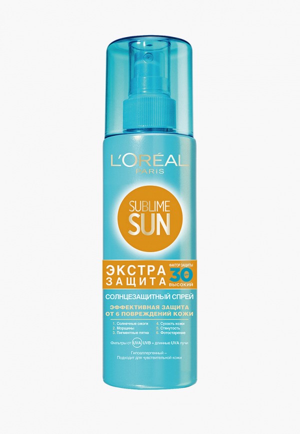 

Спрей солнцезащитный L'Oreal Paris, Прозрачный, Sublime Sun "Экстра защита", гипоаллергенный, SPF 30, 200 мл