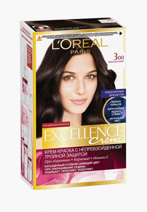 

Краска для волос L'Oreal Paris, Черный, "Excellence", оттенок 3.00, Темно-каштановый
