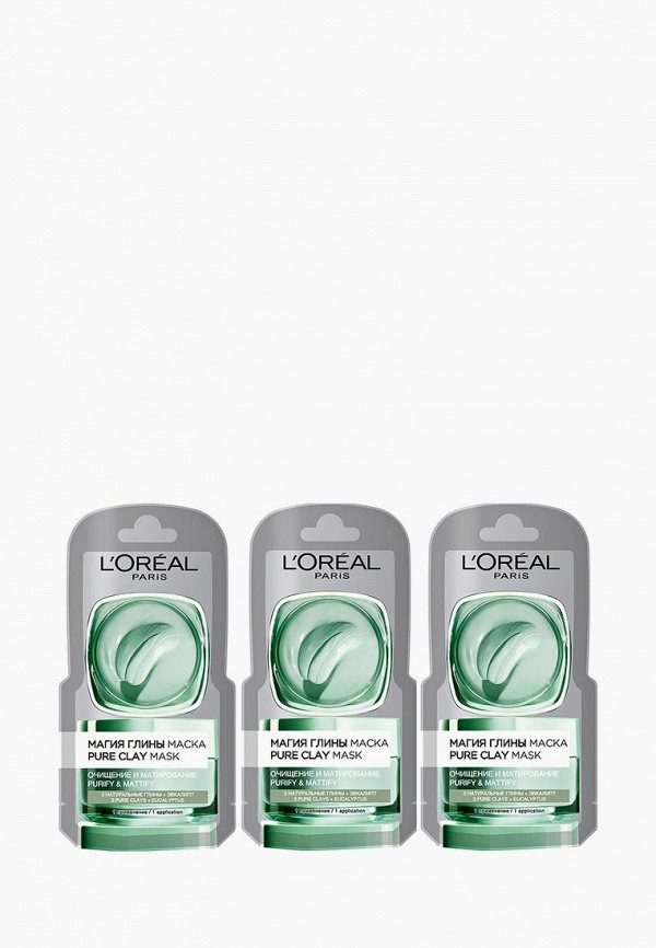 

Набор масок для лица L'Oreal Paris, Серый, Монодозная Маска для лица "Магия Глины" Очищение и Матирование для всех типов кожи, 6 мл х 3 шт