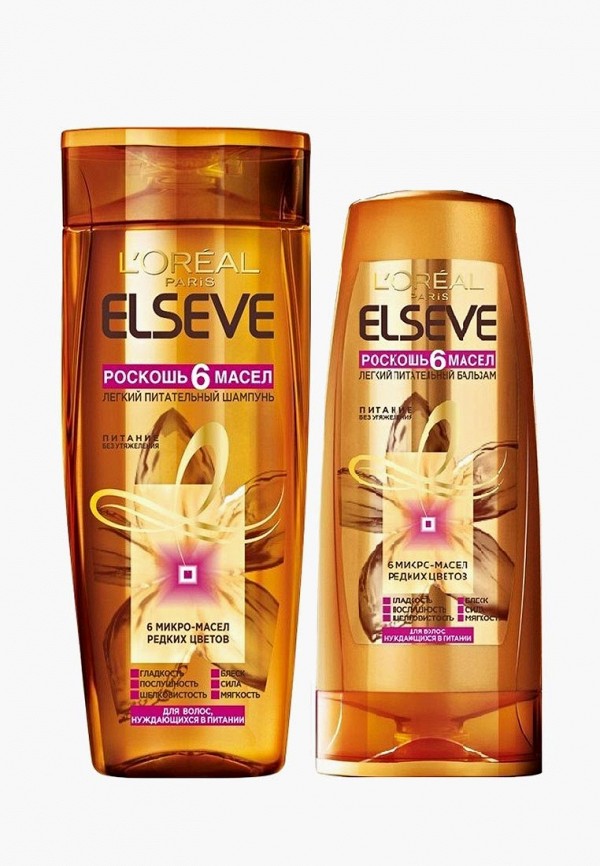 

Набор для ухода за волосами L'Oreal Paris, Роскошь 6 масел:шампунь,400мл+бальзам,200мл в подарок для волос нуждающихся в питании, Прозрачный