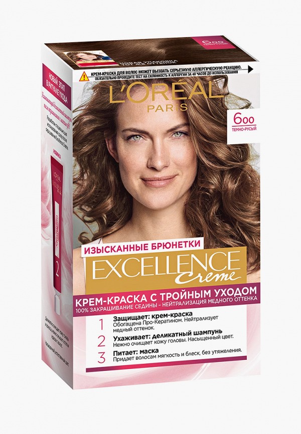 

Краска для волос L'Oreal Paris, Коричневый, "Excellence", оттенок 6.00, Темно-русый