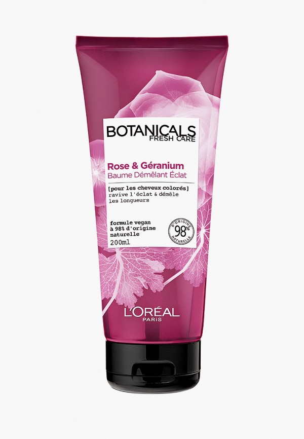 

Бальзам для волос L'Oreal Paris, Бордовый, "Botanicals Герань", для окрашенных и тусклых волос, придает блеск, 200 мл, без парабенов, силиконов и красителей