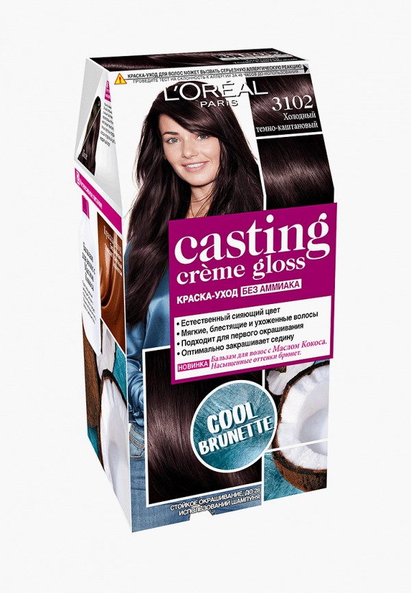 

Краска для волос L'Oreal Paris, Коричневый, "Casting Creme Gloss", оттенок 3102, Холодный темно-каштановый, 180 мл