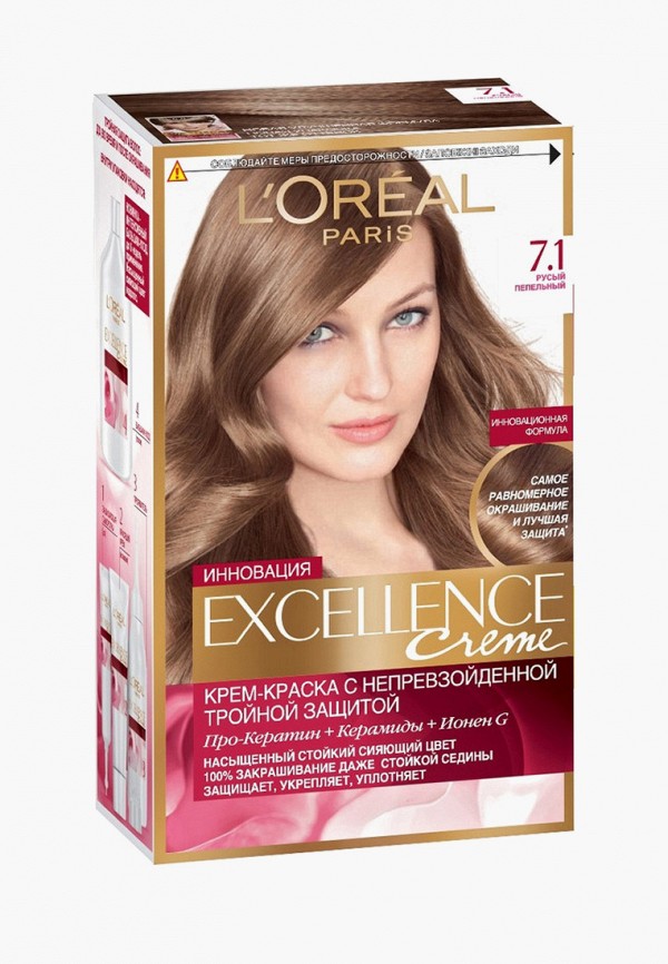 

Краска для волос L'Oreal Paris, "Excellence", оттенок 7.1, Русый пепельный