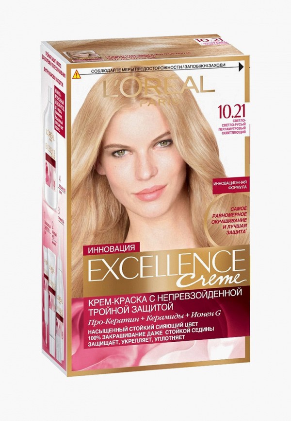 

Краска для волос L'Oreal Paris, "Excellence", оттенок 10.21, Светло-светло русый перламутровый осветляющий