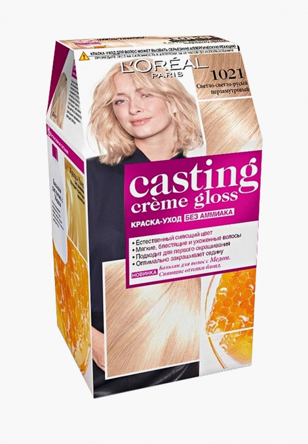

Краска для волос L'Oreal Paris, Бежевый, "Casting Creme Gloss" без аммиака, оттенок 1021, Светло-светло-русый перламутровый