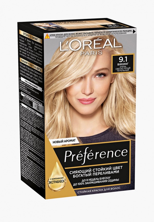 

Краска для волос L'Oreal Paris, Белый, "Preference", оттенок 9.1, Викинг