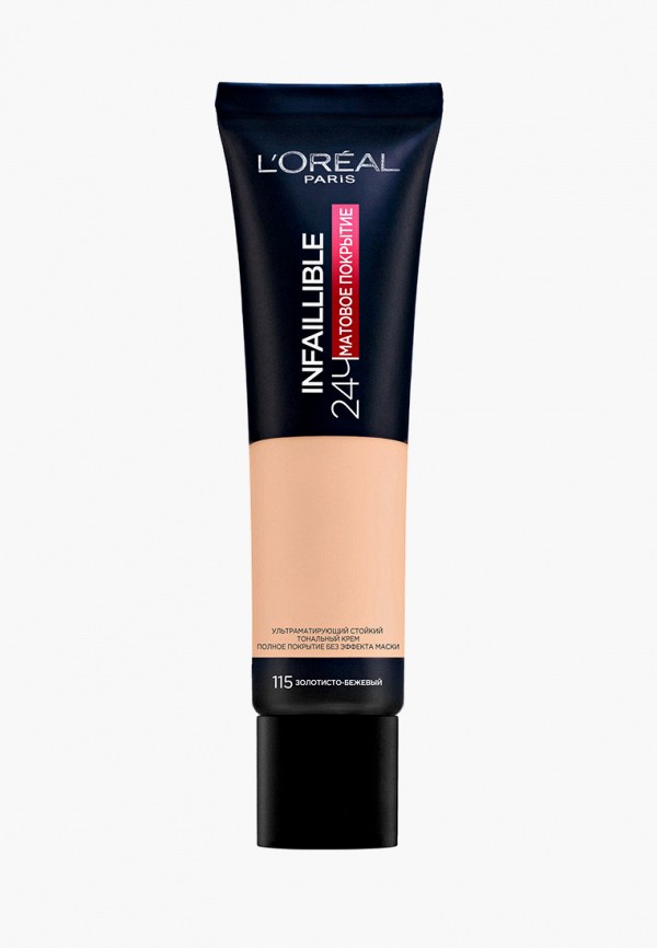 

Тональный крем L'Oreal Paris, Бежевый, "Infaillible 24 часа матовое покрытие", тон №115, золотисто-бежевый, 30 мл