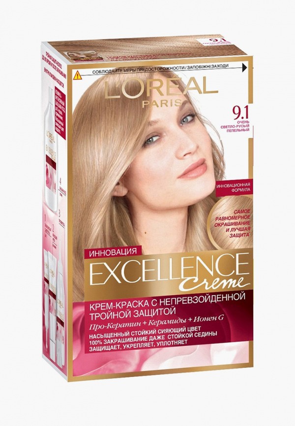 

Краска для волос L'Oreal Paris, "Excellence", оттенок 9.1, Очень светло-русый пепельный