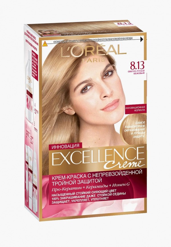 

Краска для волос L'Oreal Paris, Бежевый, "Excellence", оттенок 8.13, Светло-русый бежевый