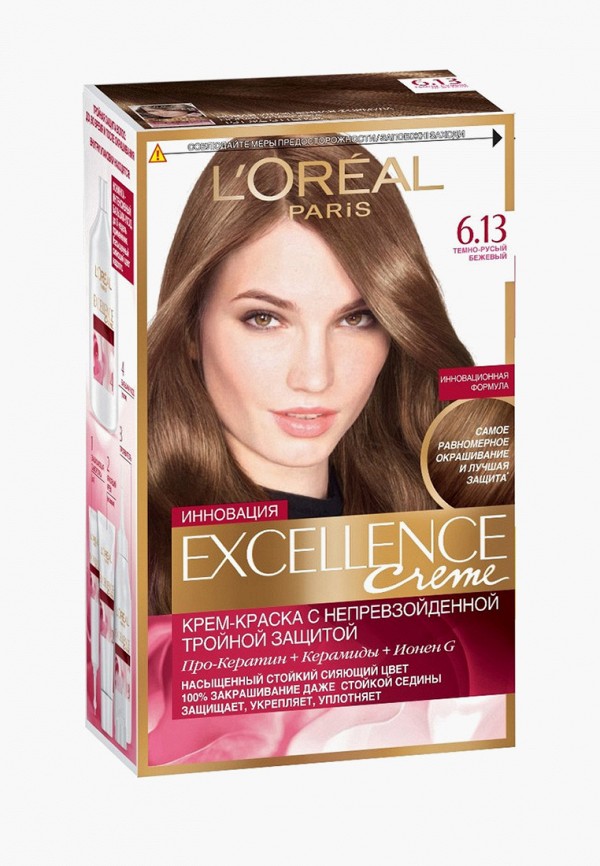

Краска для волос L'Oreal Paris, "Excellence", оттенок 6.13, Тёмно-русый бежевый
