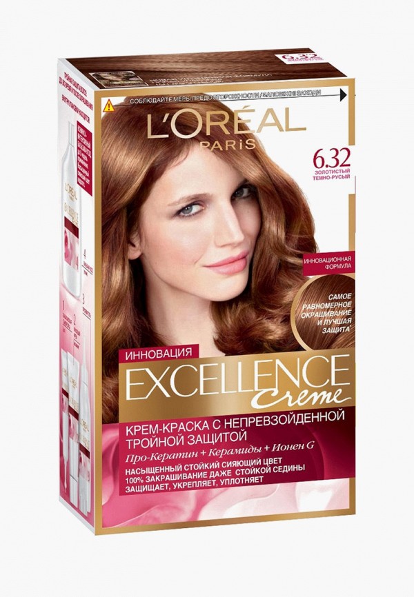 

Краска для волос L'Oreal Paris, "Excellence", оттенок 6.32, Золотистый темно-русый