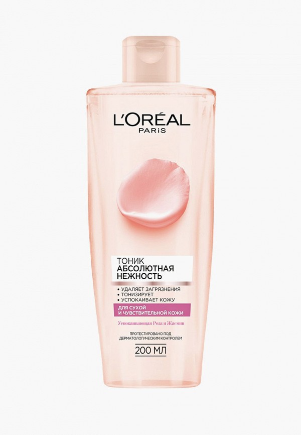 

Тоник для лица L'Oreal Paris, Абсолютная нежность, для сухой и чувствительной кожи, 200 мл, с экстрактами Розы и Жасмина