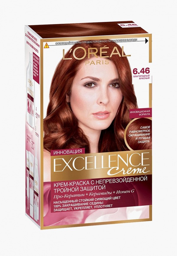 

Краска для волос L'Oreal Paris, "Excellence", оттенок 6.46, Благородный красный