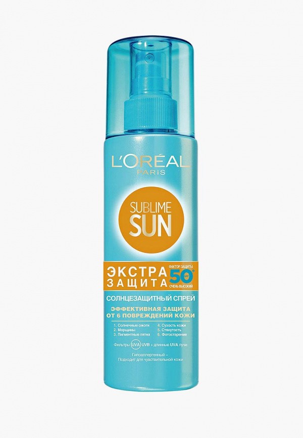 

Спрей солнцезащитный L'Oreal Paris, Белый, Sublime Sun "Экстра защита", гипоаллергенный, SPF 50, 200 мл
