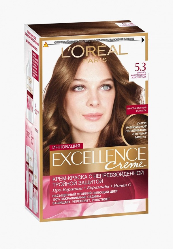 

Краска для волос L'Oreal Paris, Прозрачный, "Excellence", 5.3, Светло-каштановый Золотистый