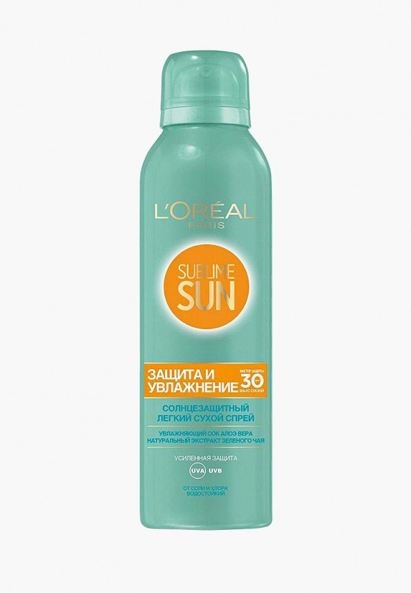 

Спрей солнцезащитный L'Oreal Paris, Прозрачный, сухой, Sublime Sun "Защита и Увлажнение", водостойкий, SPF 30, 200 мл