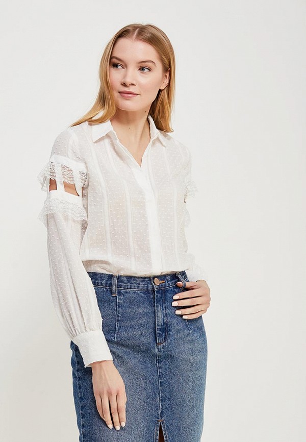 

Блуза Lost Ink, Белый, BAR DETAIL SHIRT WITH FRILL