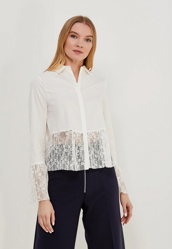 

Блуза Lost Ink, Белый, PLEATED LACE TRIM SHIRT