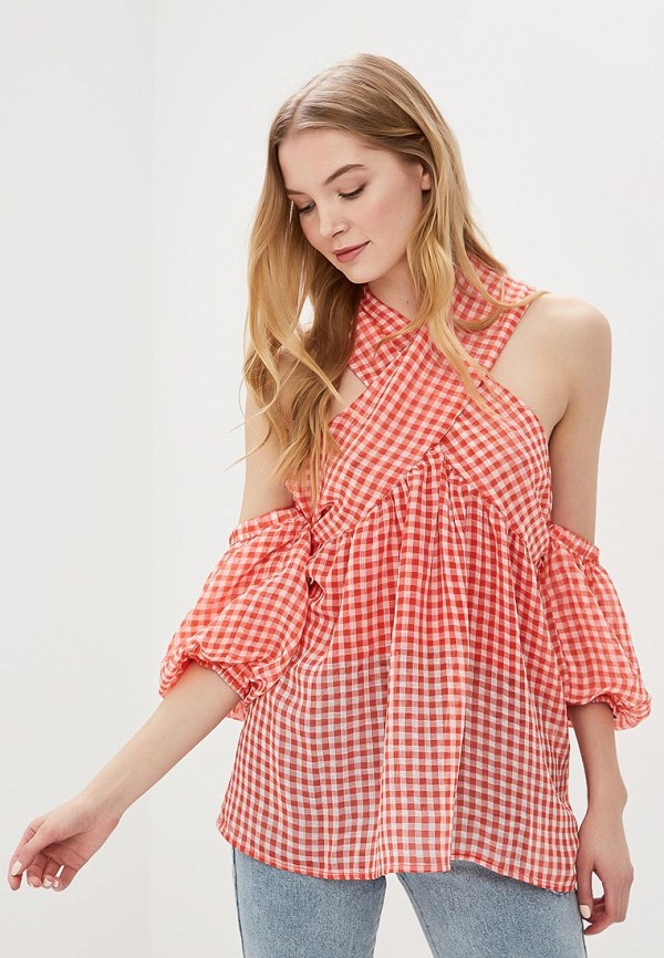

Топ Lost Ink, Красный, CHECK SMOCK BLOUSE