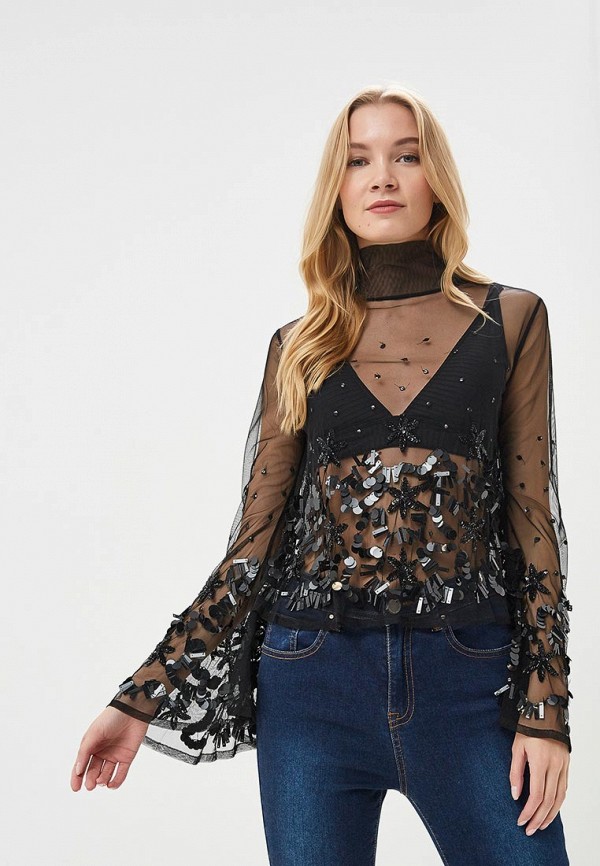 

Блуза LOST INK, EMBELLISHED FUNNEL NECK MESH TOP, Черный