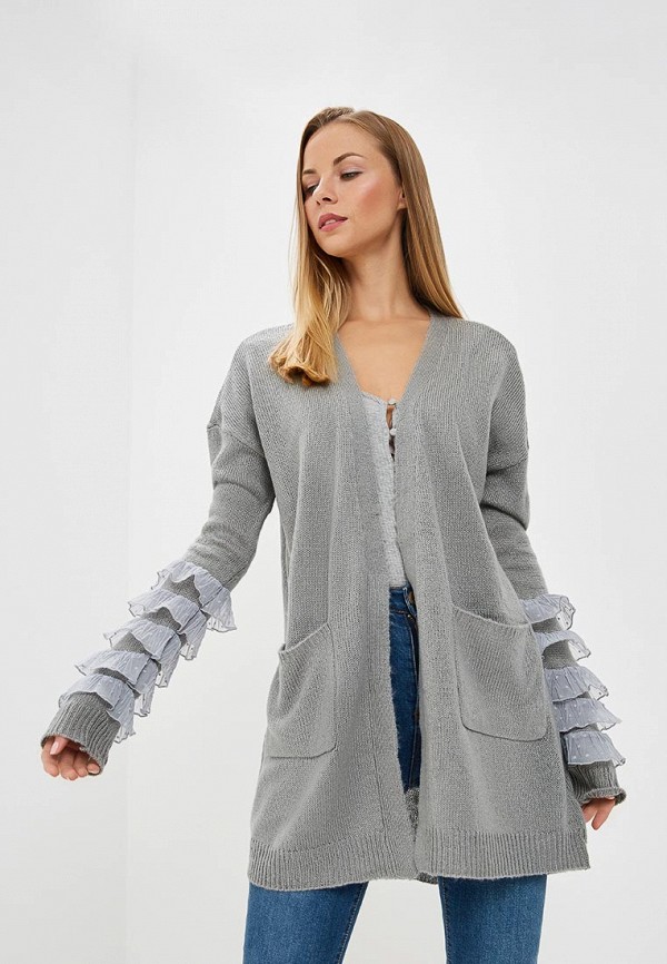 

Кардиган Lost Ink, Серый, 3D DOBBY SPOT HYBRID FRILL CARDI