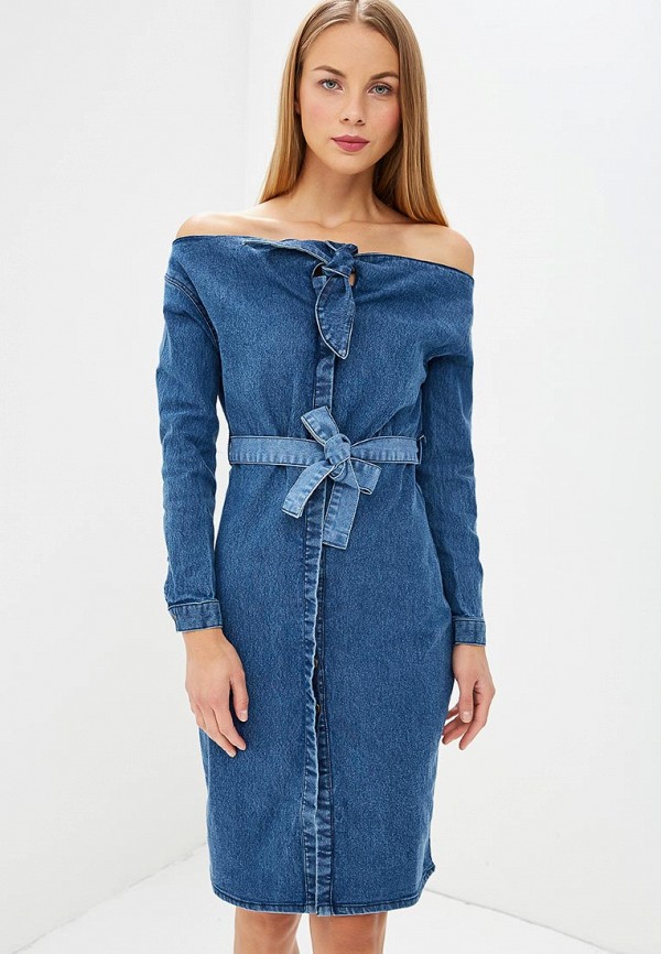 

Платье джинсовое LOST INK, Off Shoulder Denim Shirt Dress, Синий