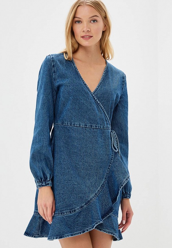 

Платье джинсовое LOST INK, WRAP DENIM DRESS WITH RUFFLE, Синий
