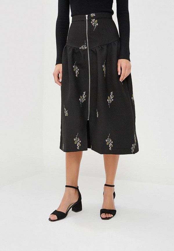 

Юбка LOST INK, EMBROIDED ZIP THROUGH MIDI, Черный