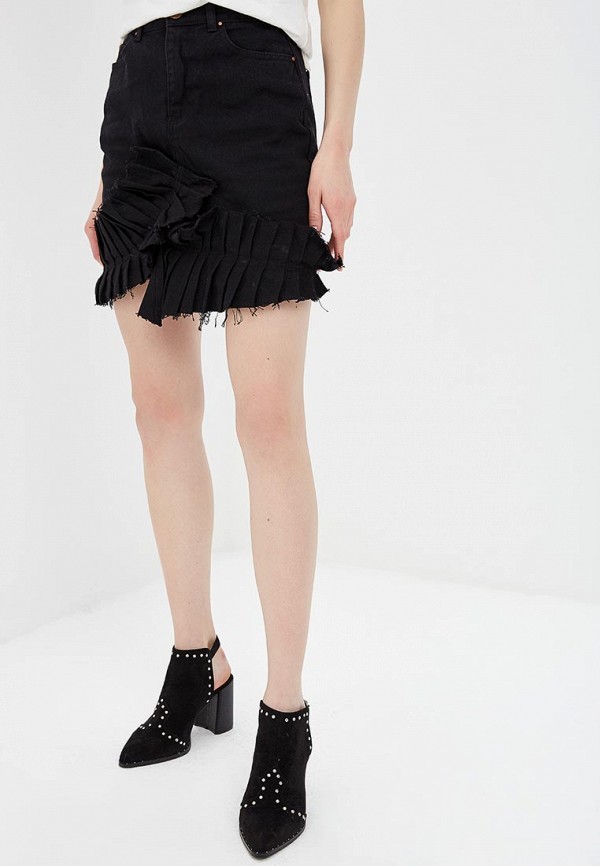 

Юбка джинсовая LOST INK, Черный, FRILL DETAIL DENIM MINI
