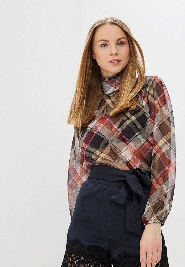 

Блуза LOST INK, BLOUSE WITH SHIRRING IN CHECK, Коричневый