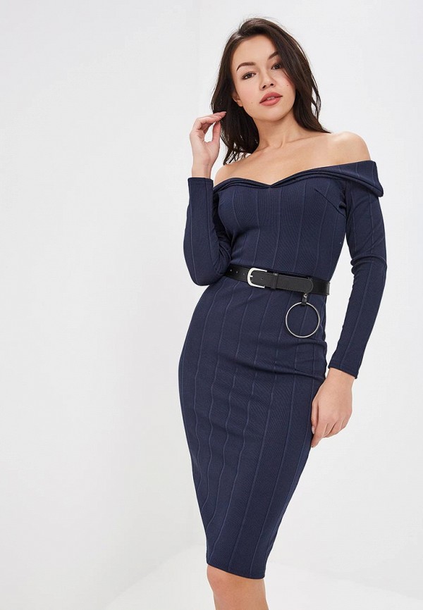 

Платье LOST INK, FOLD FRONT BARDOT DRESS WITH BELT, Синий