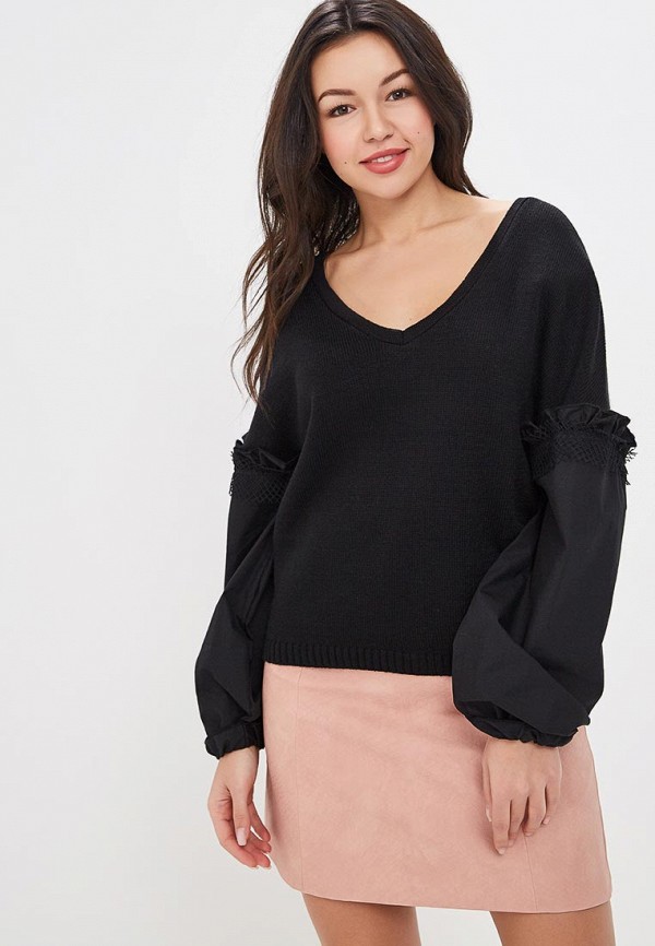 

Пуловер Lost Ink, Черный, V NECK WOVEN SLEEVE JUMPER